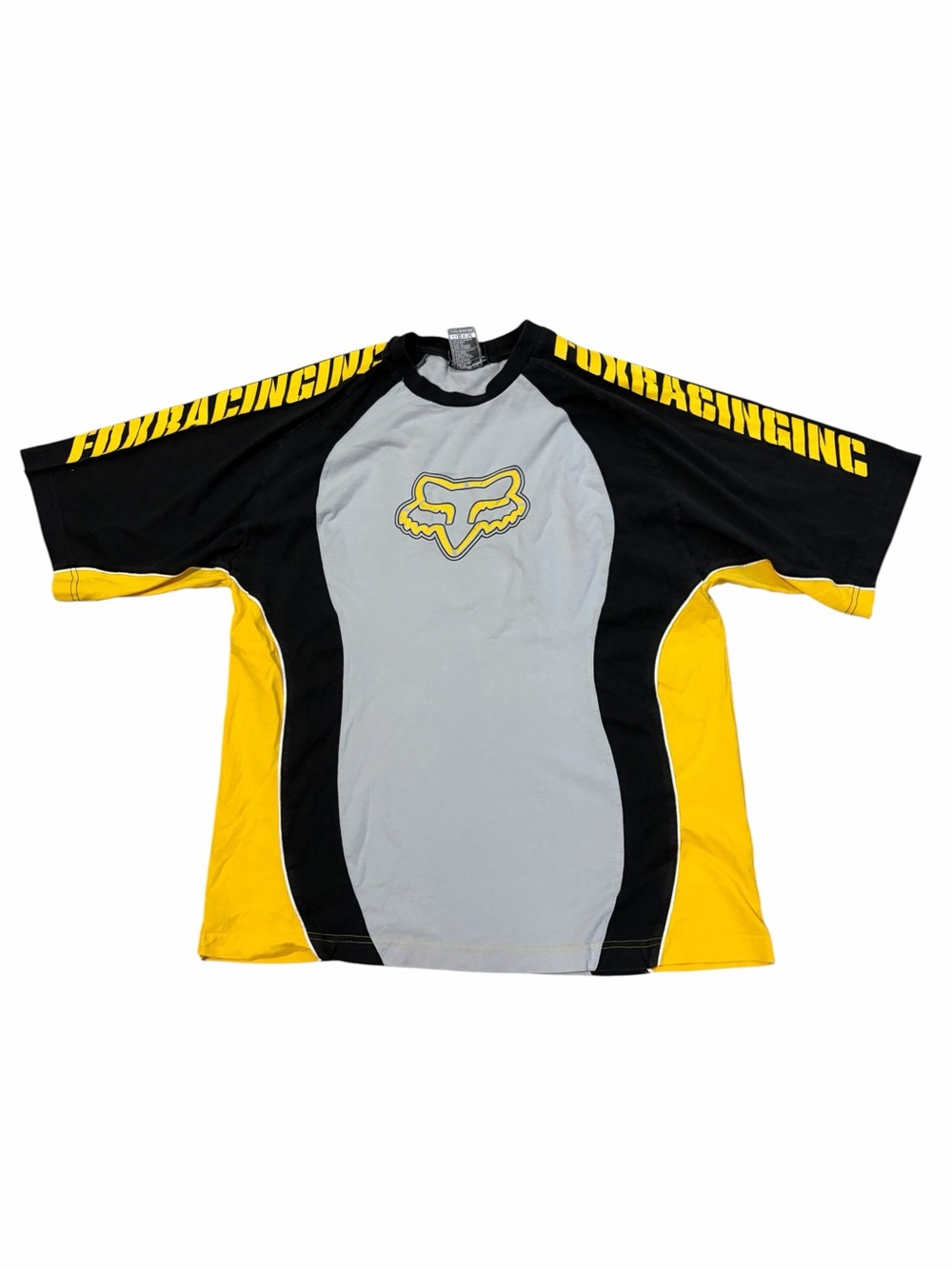 VTG Fox Racing Spell Out Short Sleeve Shirt Mens Large Jersey Y2K Black Yellow